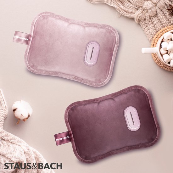 STAUS&BACH Bellune - Bouillotte électrique avec manchon - Bouillotte avec 3 niveaux de chaleur (50°C à 65°C) - 2 à 10 heures de chaleur - Bouillotte pour bébé - Chauffe-abdomen, chauffe-nuque et chauffe-dos - Bande chauffante menstruelle - Rose