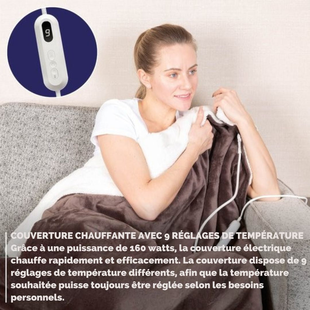 Couverture électrique BREND BR-2219 - avec 9 réglages de température - en flanelle - Plaid chaud pour canapé et lit - 180 x 130 cm - Marron/Blanc