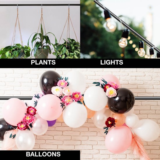 Arti Casa Table Rod - Cadre de décoration - avec pinces - pour fleurs, ballons, lumières et plantes - Arche de mariage - Métal - Noir