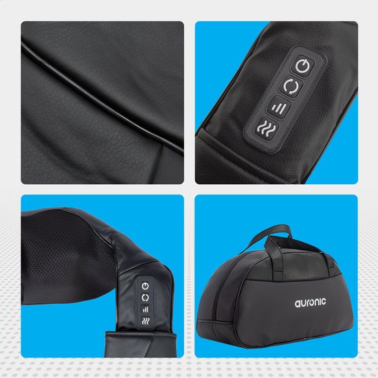 Auronic Shiatsu Massage Cushion - électrique - sans fil - appareils de massage - cou et épaules - infrarouge - étui de transport inclus - noir