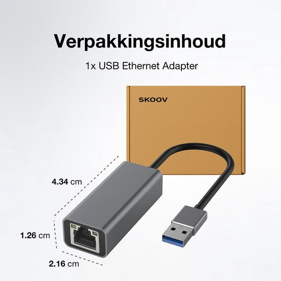 Skoov Ethernet Adapter USB A cable - USB A to Ethernet - Internet - Adaptateur réseau - 1000 Mbps - Gigabit