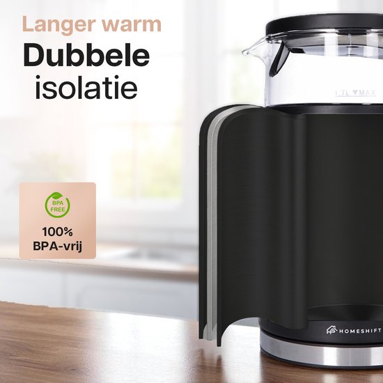 Bouilloire HomeShift® avec contrôle de la température - Fonction maintien au chaud - Double paroi - Électrique - 1,7 litre - 2200W - Noir