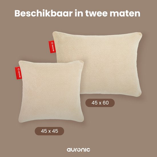 Auronic Heat Pillow - Sherpa Fleece - 45x45 - Sans fil - Rechargeable - Oreiller électrique - Infrarouge - Beige