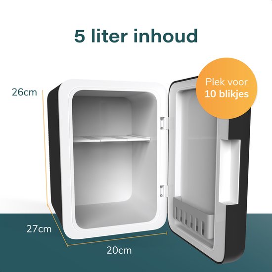 Mini réfrigérateur 5L - Réfrigérateur soins et maquillage - Alimentation et boissons - Organisateur - 12V & 230V - Froid et chaud - Compact - Noir