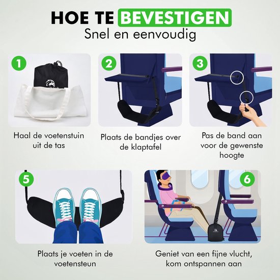 Travelhawk Repose-pieds pour avion - Hamac de pieds pour le voyage - également pour le bus ou le train - compact et léger - noir