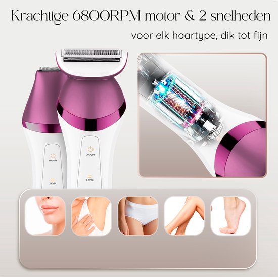 Sansbeauté® 6-in-1 rasage femme - visage - aisselles - jambes - maillot - rasoir femme - épilateur - épilateur femme - tondeuse femme - tondeuse bikini - rechargeable par USB