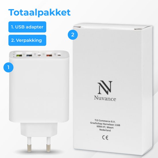 Nuvance - Adaptateur USB - 5 Ports - Prise USB - Chargeur USB - Convient à tout câble USB - Blanc