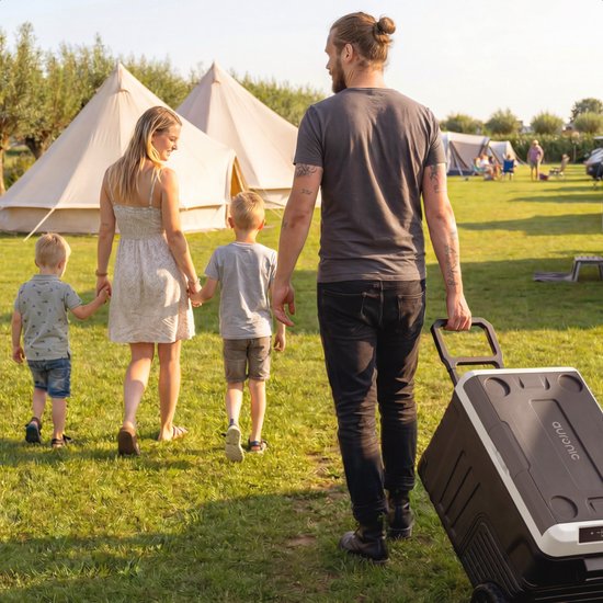 Auronic Electric Cool Box - Compresseur - 2 Zones - 33L - 12/24V et 240V - Réfrigération et congélation - Réfrigérateur de camping - Frigobox Auto - Avec roues et poignée - Noir