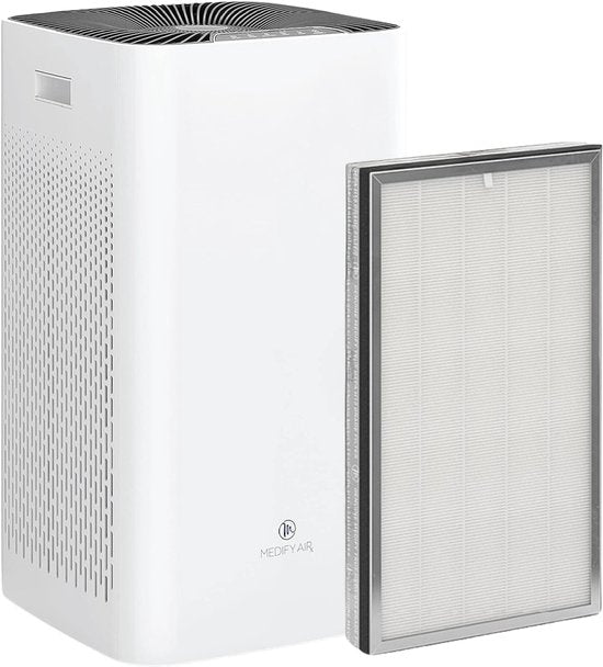 Medify Air MA-112 - Purificateur d'air 855 m³/h - Ioniseur et filtre HEPA H13 - 4 modes + mode veille - Jusqu'à 342 m² par heure - Contre le rhume des foins, les acariens et les allergies - Blanc