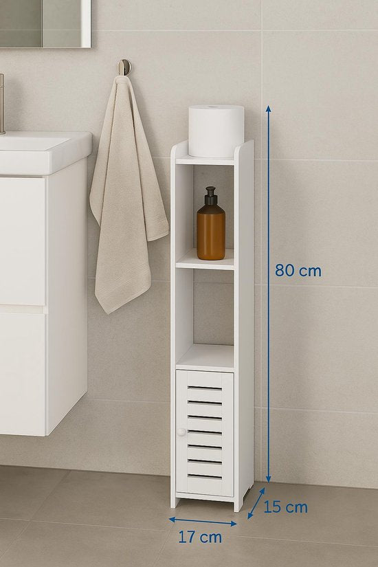 Meuble de salle de bain - Meuble de rangement étroit - MDF - 80 cm de haut - Blanc - Pour toilettes ou salle de bain