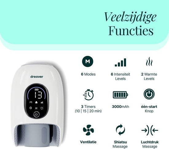 Dreaver Hand Massager Pro - Appareil de massage pour les mains - Rhumatisme/RSI/Artrose et douleurs articulaires - Réflexologie des mains - Sans fil