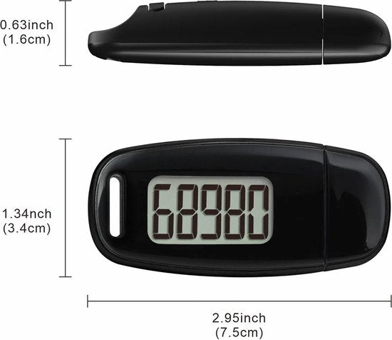 Garpex® Podomètre avec clip et cordon de transport - Chargement USB - Traceur d'activité - Podomètre - Grand écran - Poche - Noir