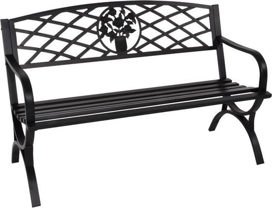 Lesli Living - Banc de jardin - Banc d'extérieur - Banc de jardin en acier - Banc de balcon - Banc d'extérieur résistant aux intempéries - Acier - Très robuste - Résistant à l'usure - Oxford - 127 x 59,5 x 80 cm - Capacité de charge : 180 kg - Noir