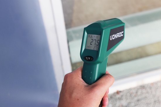 VONROC Thermomètre numérique infrarouge - Laser - Plage de mesure -40°C à 530°C - 2 piles incluses