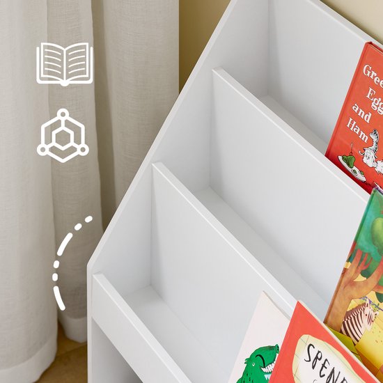SoBuy Montessori KMB118-W Bibliothèque pour enfants, étagère pour enfants avec 3 compartiments de rangement et rangement pour jouets, chambre d'enfant, étagère pour livres et rangement pour jouets, blanc, 100 x 80 x 30 cm