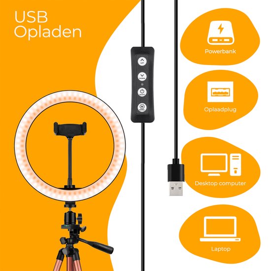 Studio ME Lampe annulaire avec trépied - 10 inch / 26 cm - Lampe annulaire - Rose Gold - Lampe Tiktok - Lampe annulaire avec trépied - 30 niveaux de lumière - Lampe annulaire - Télécommande et mini trépied inclus - Lampes annulaires