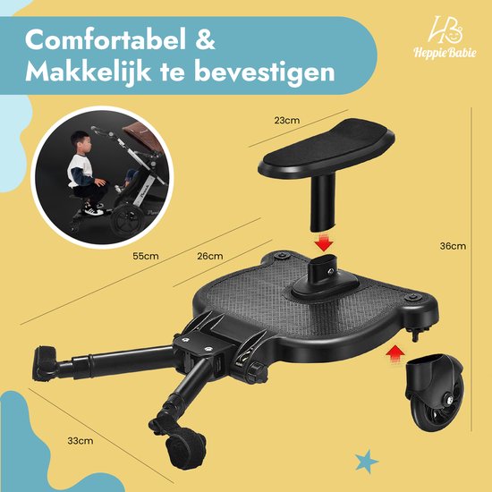 HeppieBabie Planche à roulettes universelle - avec siège - pour landau ou poussette - Buggy Board