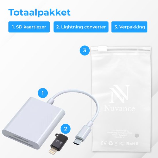 Nuvance - Lecteur de cartes SD - Lecteur de cartes SD USB C - Lecteur de cartes - Adaptateur Lightning - Lecteur de cartes mémoire - Lecteur Micro SD - Lecteur de cartes SD - Lecteurs de cartes - Lecteur de cartes Micro SD