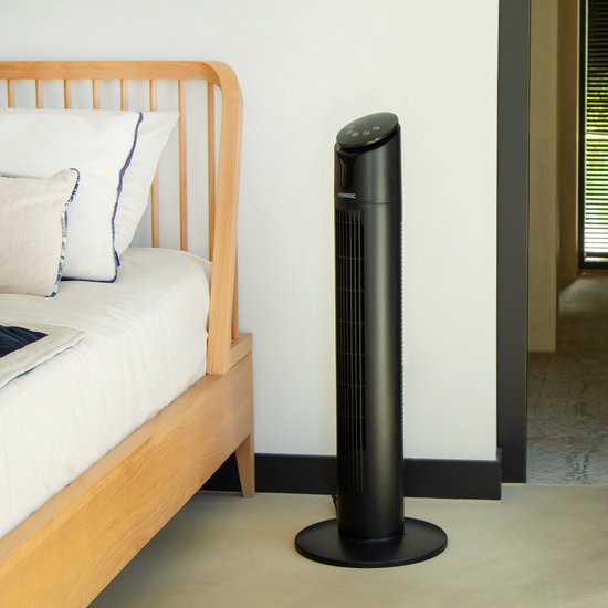 VONROC Luxury Fan - Ventilateur de tour - hauteur 86 cm - télécommande incluse - 3 vitesses - fonction swing - minuterie de 15 heures - noir