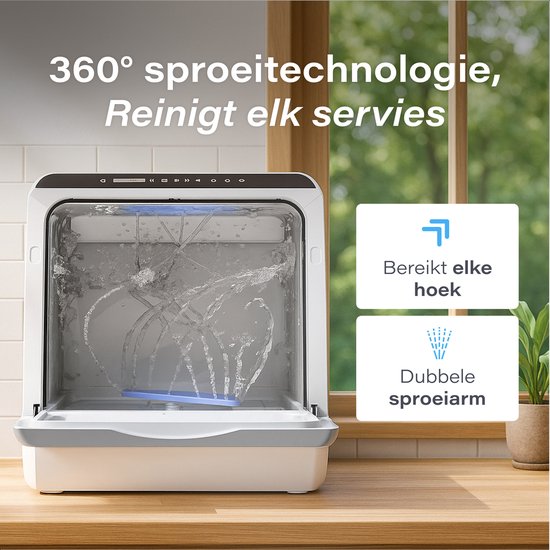 Skoov Mini lave-vaisselle avec réservoir d'eau - 5 couverts - 6 programmes de lavage - 45cm - Petit lave-vaisselle étroit à poser - Camping - Blanc