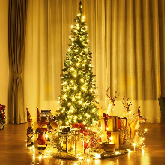 Sapin de Noël Coast en forme de crayon avec lumières LED blanc chaud et base en métal & - 200cm