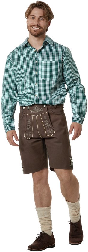 Dressforfun Authentique Lederhosen Lian - Avec bretelles - Marron - Faux cuir - 60 - Oktoberfest Costume Homme - Costume Homme - Dress Up - Costume Allemand - Costume Carnaval - Gilet Costume - Pantalon traditionnel en faux cuir