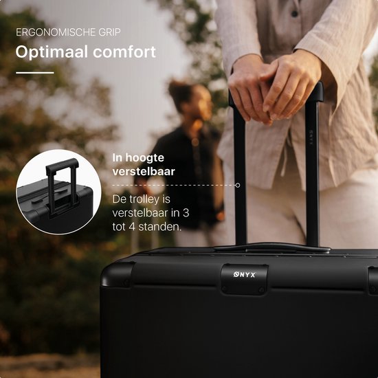 ONYX Hybrid Pro Check-in Suitcase Large 100 Litres - Polycarbonate recyclé et design sans fermeture éclair - Valise de voyage avec serrure TSA et roues Spinner - Trolley léger avec compartiment pour ordinateur portable - Onyx Black