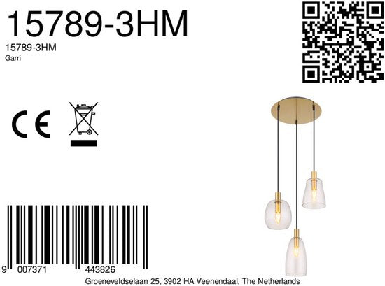 Globo - lampe suspendue - Garri - laiton - verre - Ø 43cm - E14 - 15789-3HM