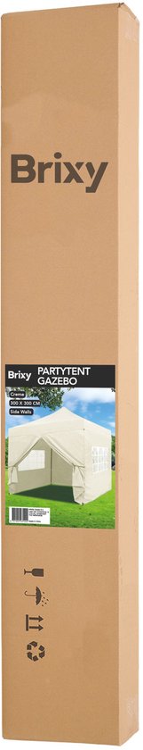 Brixy Party Tent - Pliable - Facile à monter - 3x3m - Imperméable - Pavillon avec parois latérales - Sac de transport inclus - Crème