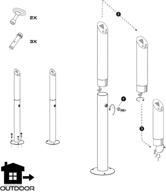 BRASQ Cendrier vertical en acier inoxydable d'une capacité de 2 litres Poteau pour fumeurs Colonne pour fumeurs - 21x21x92 cm - Cendrier vertical pour l'intérieur et l'extérieur