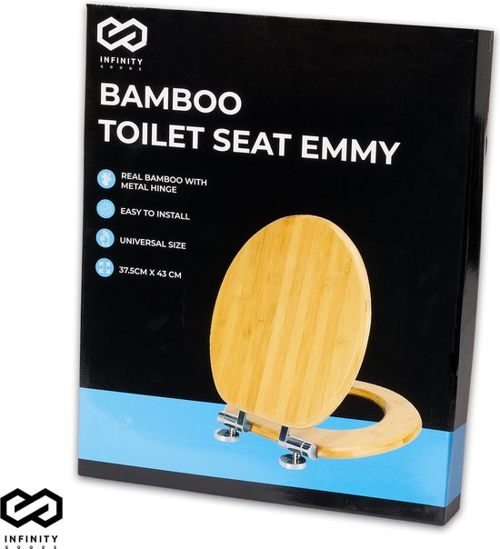 Infinity Goods Bamboo Toilet Seat Emmy - Siège de toilette avec couvercle - Charnières en acier inoxydable - Quincaillerie de fixation incluse