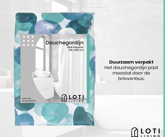 Loti Living Rideau de douche anti-moisissure - Océan - Anneaux inclus - Imperméable - Polyester - Rideau de douche 120x200 cm
