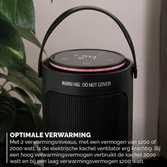 BREND BR-2221 Ventilateur céramique - 2000W - Mode ECO & Thermostat 15-35°C - Chauffage électrique - Noir