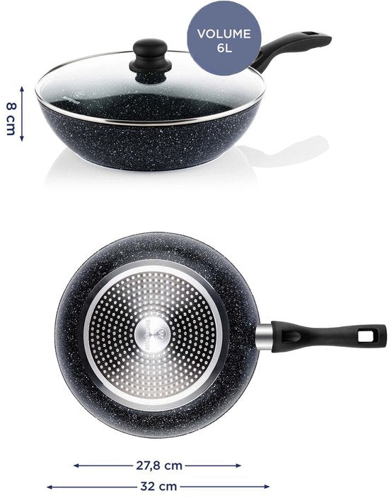 Wok Westinghouse - Ø 32 cm - Induction - Couvercle inclus - Marbre noir