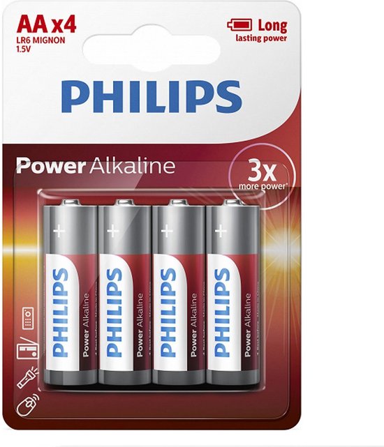 Piles Philips Power Alkaline - AA - 4 pièces