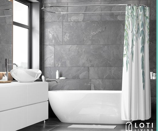 Loti Living Rideau de douche anti-moisissure - Plante suspendue - Anneaux inclus - Imperméable - Polyester - Rideau de douche 180x200 cm