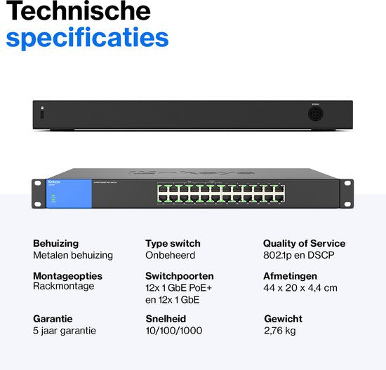 Linksys LGS124P - Commutateur réseau - Non administré - Commutateur PoE - 1000 Mbps - 24-Ports