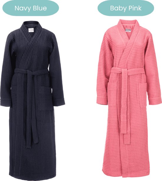 Heckettlane Peignoir gaufré - robe de chambre pour femmes et hommes - XL - Manteau du matin en coton - Convient pour le sauna - Bleu