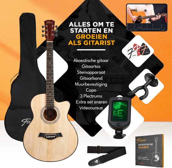 Finesse Acoustic Guitar - with Video Course - 4/4 40" - Western Guitar - Guitare enfant et adulte - Natural