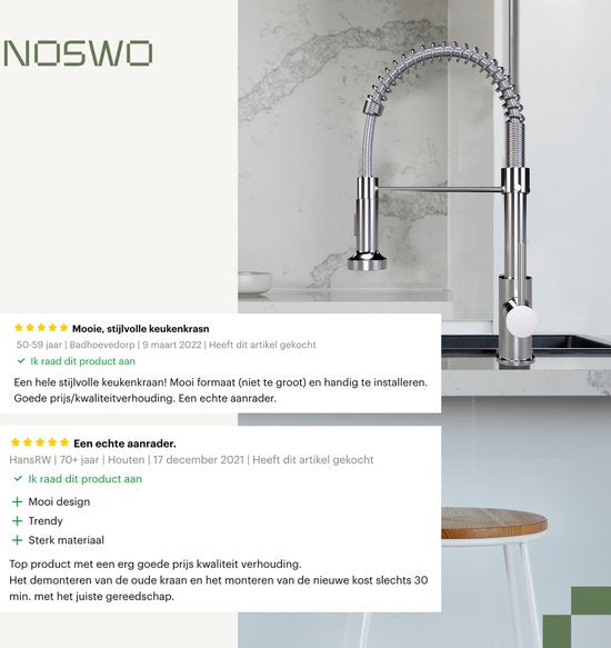 Noswo Mélangeur de cuisine avec bec extractible - Mélangeur de cuisine - Douchette - Extractible - Flexible - Chrome