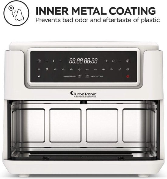 TurboTronic AF118 Double Airfryer XXL - Friteuse digitale à air chaud - Double panier - 7.6L - 2x 3.8L - 12 programmes - Ecran tactile - Blanc
