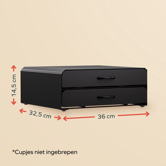 KitchenBrothers Porte-capsules - Porte-tasses à café - avec tiroir - Convient à Dolce Gusto - 72 Capsules - acier inoxydable - Noir