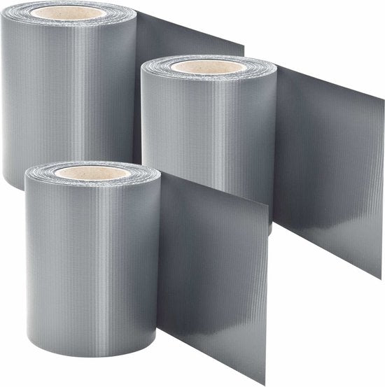 Bandes d'intimité en PVC - 3 pièces - 35 mètres - Gris - Clips de fixation inclus