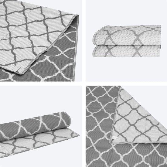 LifeGoods Tapis d'extérieur - 120x180CM - Tapis de jardin - Réversible - Sac de transport inclus - Avec motif - Gris/Blanc