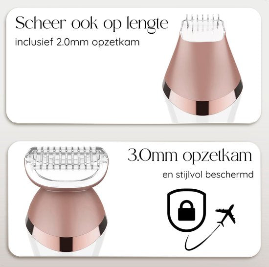 Sansbeauté® 6-in-1 Rasage Femme Visage - Aisselles - Jambes - Maillot - Rasoir Femme - Epilateur - Epilateur Femme - Tondeuse Femme - Tondeuse Bikini - USB Rechargeable