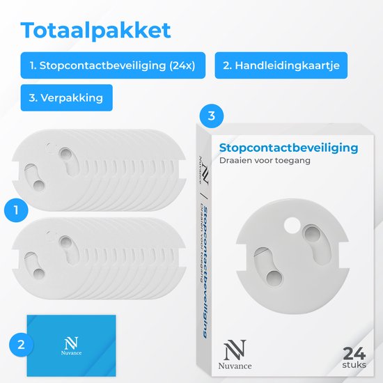 Nuvance Protection des prises - 24 pièces - pour la Belgique - Protection de l'enfant - BE - Protection des prises - Blanc