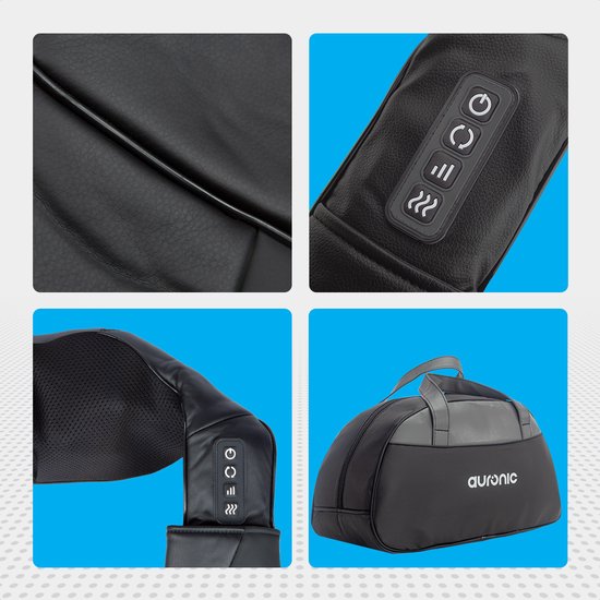 Auronic Shiatsu Massage Cushion - Appareil de massage électrique pour la nuque - Appareils de massage - Nuque et épaules - Infrarouge - Housse de transport incluse - Noir