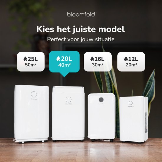 Déshumidificateur - Bloomfold - 20L par jour - 2 en 1 - Blanc