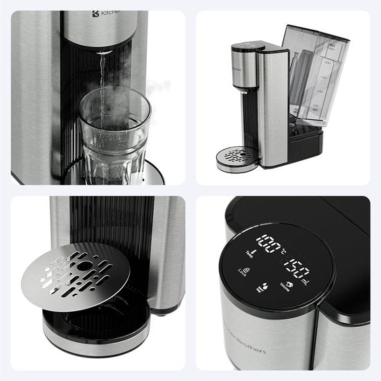 KitchenBrothers Distributeur d'eau chaude - Robinet d'eau chaude - 40-100°C - 150/250/300 ml - Bouilloire instantanée - 2.5L - Noir