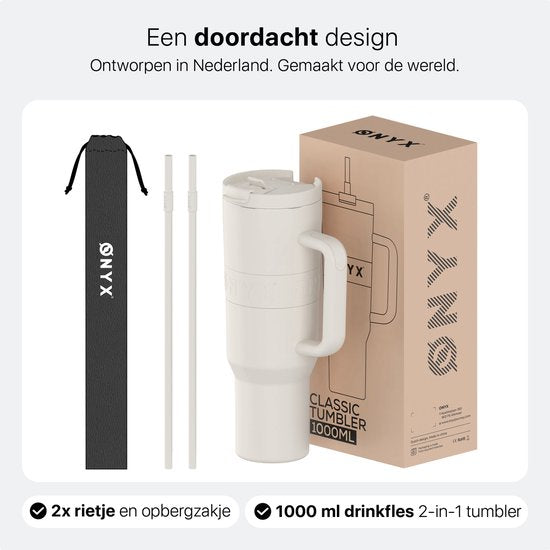 ONYX Bouteille à boire avec paille 1 litre - Bouteille d'eau pour enfants et adultes - Mug Thermos Mug de voyage en acier inoxydable - Buvette de motivation - Tasse à boire pour l'école - Blanc Coco